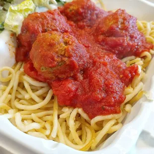Spaghetti with Beef Meatballs w/ Caesar Salad (daily special, 5/17/17)