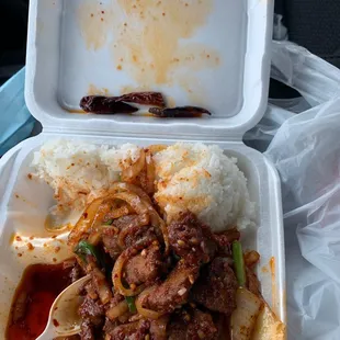 the meal in a styrofoam container