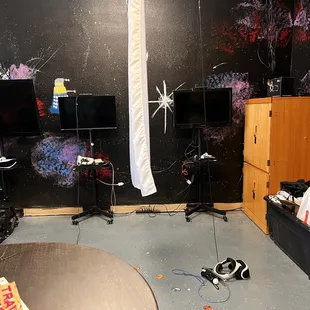 They have 2 PlayStation Virtual Reality Stations where you can play beat saber or creed and play with a friend.