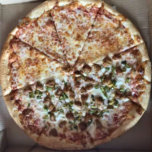 Half cheese, half sausage green pepper &amp; onion