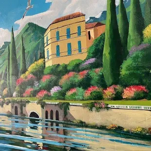 full length wall mural Lake Como NY