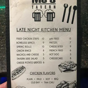 Late night menu