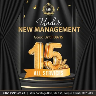 MK Spa &amp; Nails is now Under New Management.
15% OFF All Services 
Good until 09/15