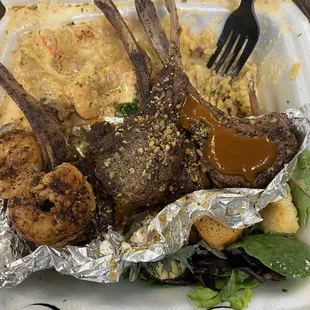 Lamb Chops w/Seafood Potatoes it was worth every penny