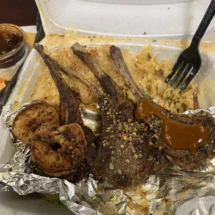 Lamp Chops w/Seafood Potatoes it was delicious