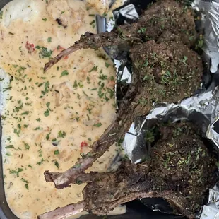 Lamb chops and grits
