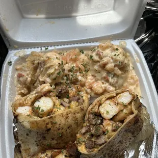 Surf and Turf Wrap and Seafood Potatoes