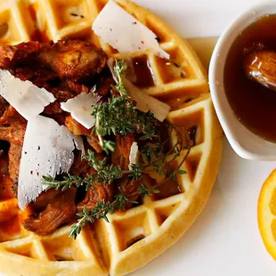 Black pepper waffle w/ braised lamb