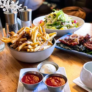 lois salad, grilled monterey squid, and truffle fries