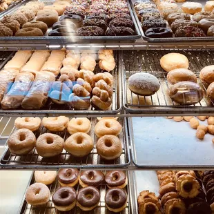 a variety of doughnuts on display