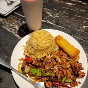 Mongolian Beef combo with Tarot smoothie