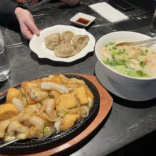 112. Sizzling Seafood with Japanese Tofu, 25. Wonton Soup, 16. Beef Dumplings