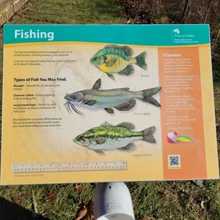Signage by pond