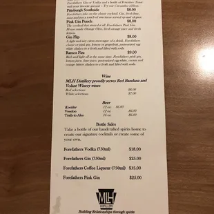 the menu of the restaurant