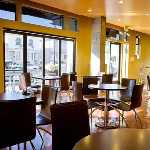 tables and chairs in a restaurant