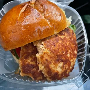 Salmon cake sandwich