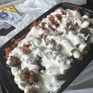 Chicken and gyro with white sauce $12