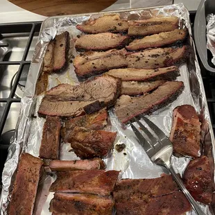 Pork ribs and brisket