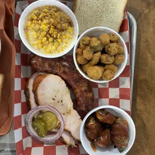 2 Meat plate w Turkey &amp; Sausage (ordered extra sides)