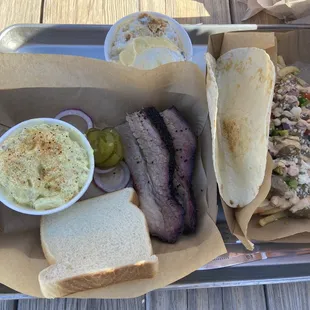 Brisket on left and green Chile pork fries on right