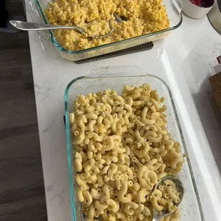 Cheesy corn and Mac and cheese
