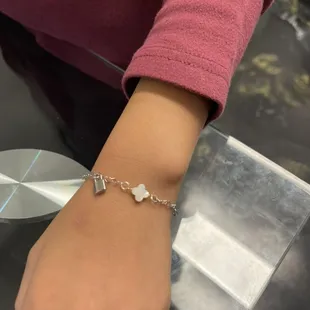 .925 sterling silver bracelet with stainless steel charm &amp; 14k gold filled charm