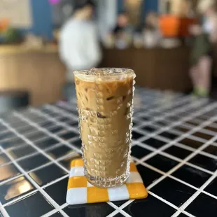 a glass of iced coffee