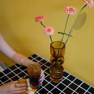 a woman sitting at a table