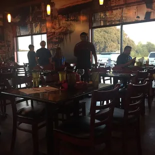a group of people in a restaurant