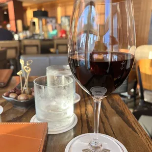 a glass of red wine