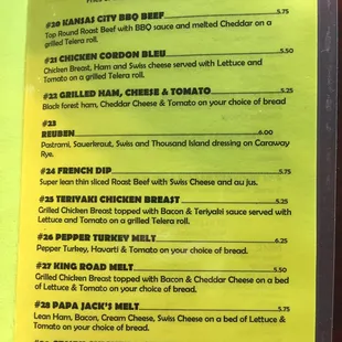 Their selection of sandwiches