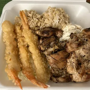 08/18/2022 - wifey's regular plate shrimp tempura &amp; pulehu chicken w/ brown rice &amp; mac salad