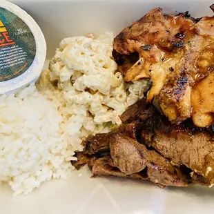 Mini plate was teriyaki chicken and beef. I was full so I bet the big plate is awesome!