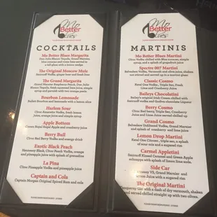 Cocktail menu