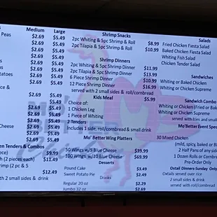 prices on the menu