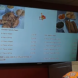 a menu on a large screen