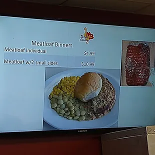 a menu on a large screen