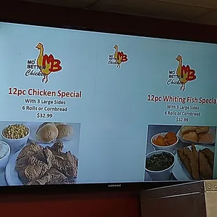 a menu on a large screen