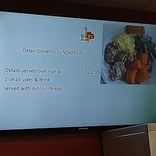 a menu on a large screen