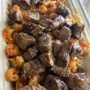 Steak Crawfish Honey Garlic Cheese Fries
