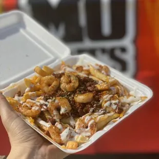 Hot sausage shrimp honey garlic ranch fries