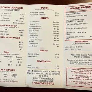 The menu and prices as of 7/23