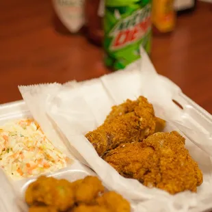 2 pc meal with okra and cole slaw.