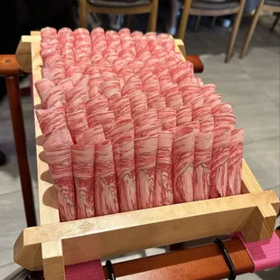 Beautiful presentation of marbled brisket slices