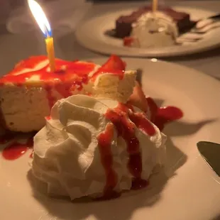 a slice of cake with a candle on it