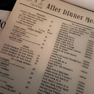 After Dinner Menu