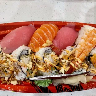 nigiri and shrimp tempura roll combo