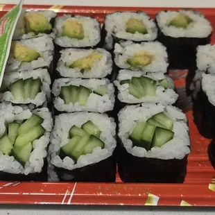 Cucumber and avocado sushi.