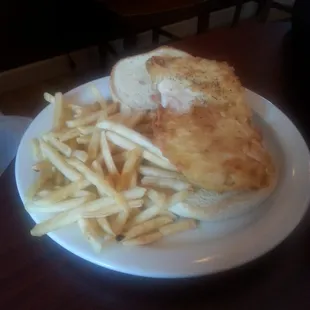 Fried chicken sandwich with fries