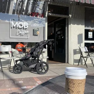 Outside patio seating on Tennyson